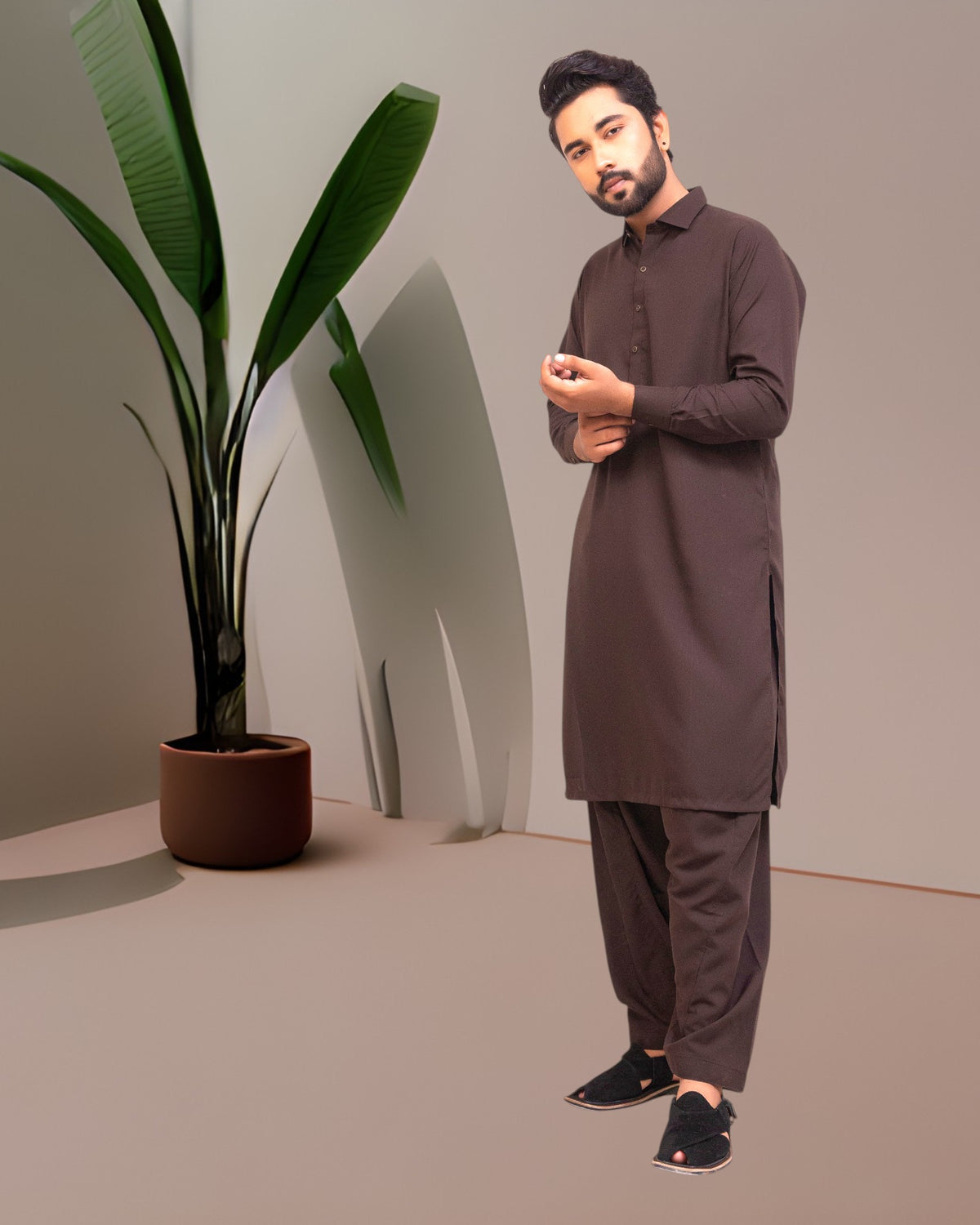 Dark Brown Wash n Wear Shalwar Kameez