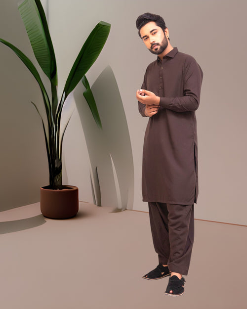 Dark Brown Wash n Wear Shalwar Kameez