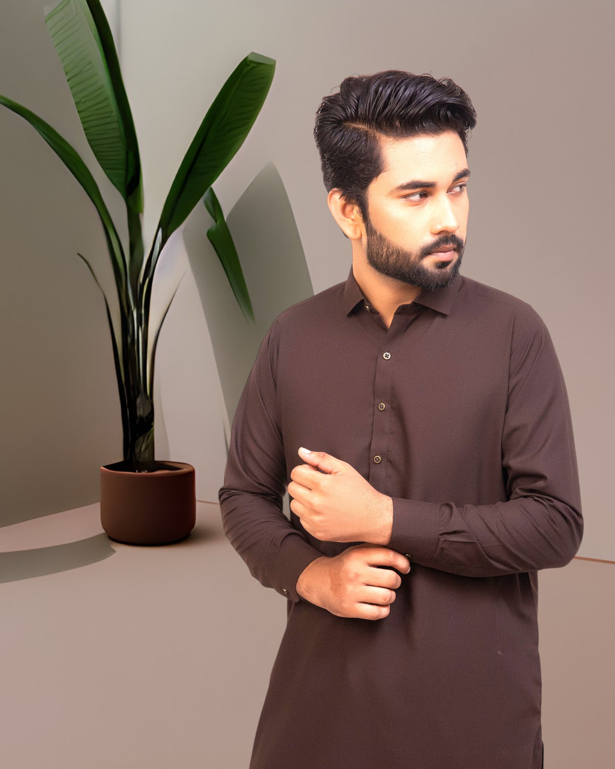 Dark Brown Wash n Wear Shalwar Kameez