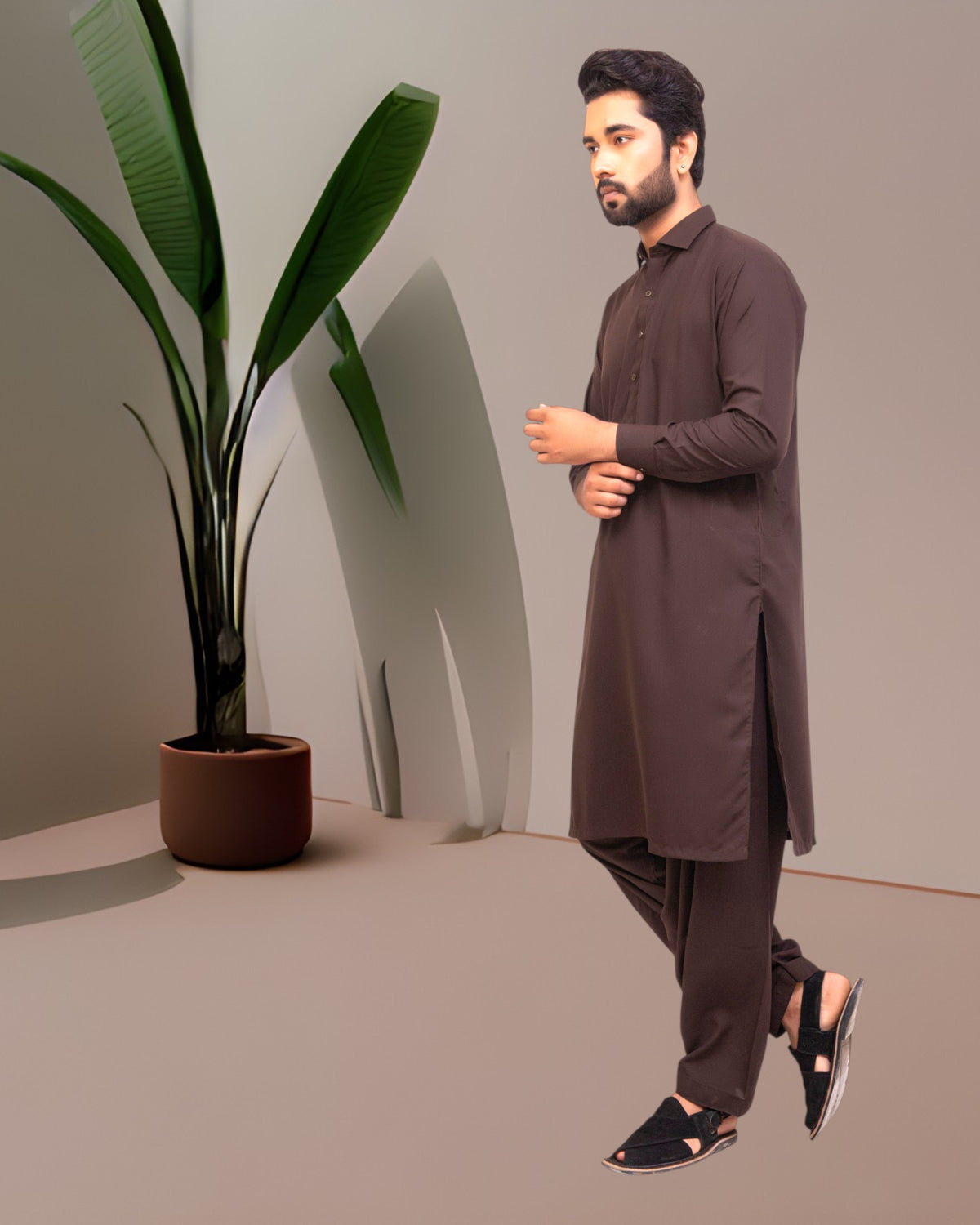 Dark Brown Wash n Wear Shalwar Kameez