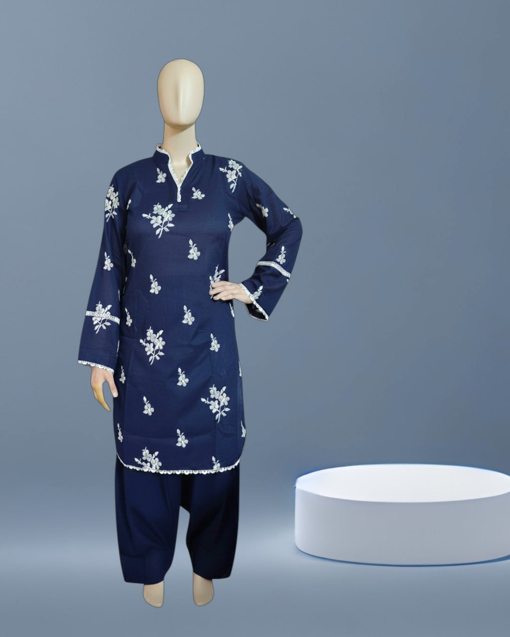 Navy Blue Embroidered Dress