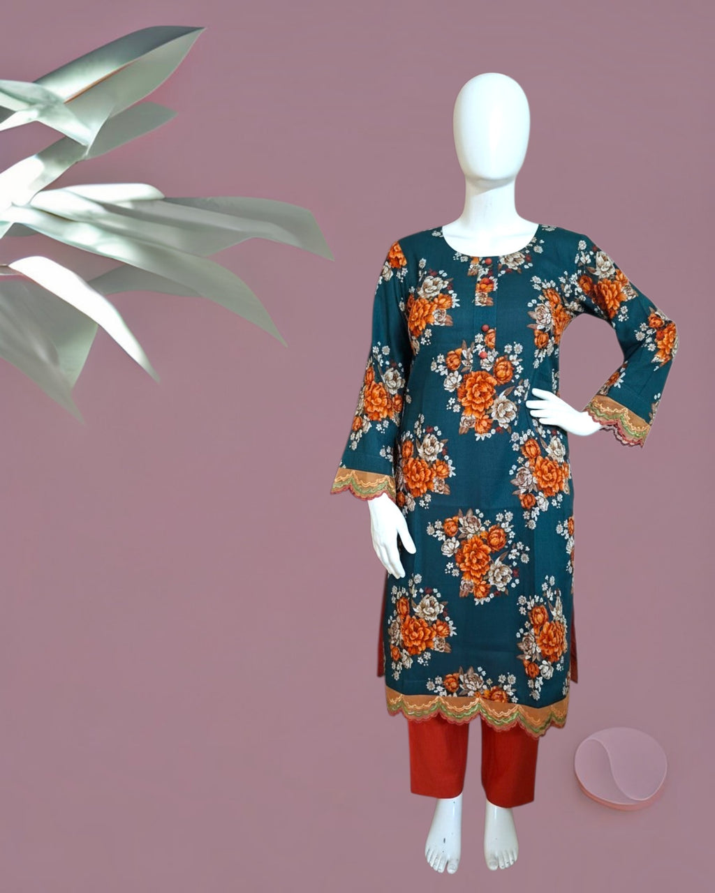 Teal Floral Printed Dress